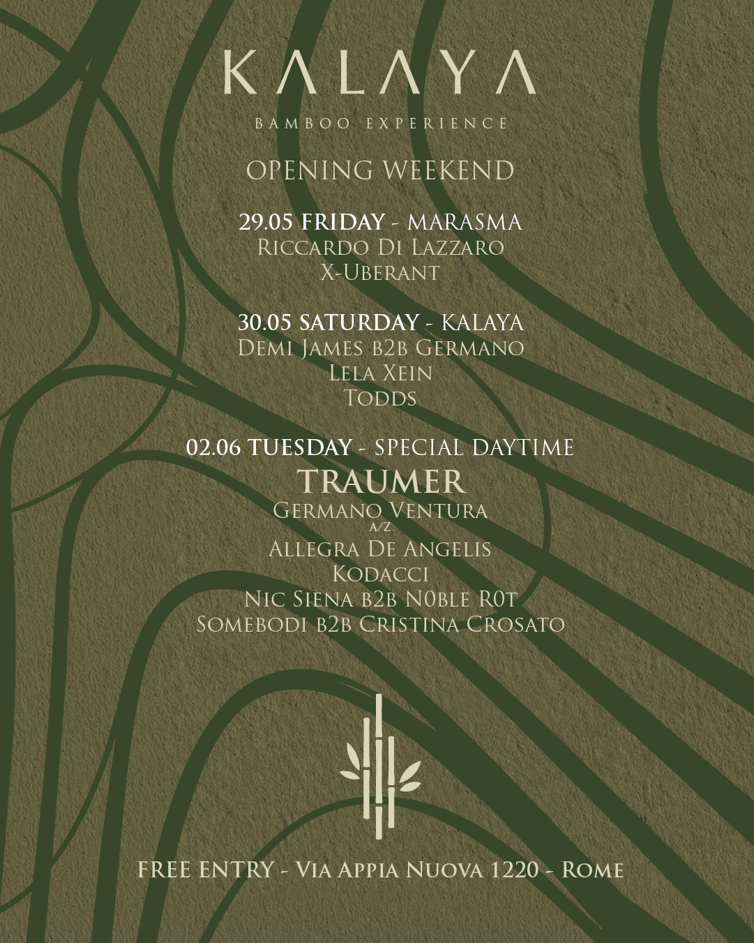 Flyer dell'Opening Weekend di Kalaya